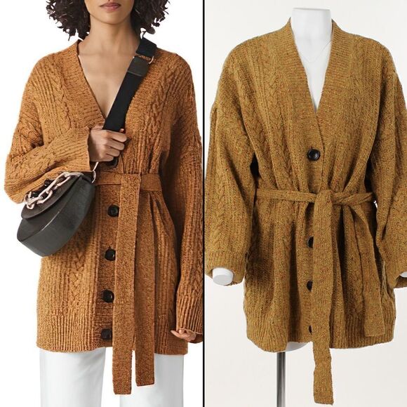 Whistles Oversized Cable Knit Wool Blend Cardigan - Picture 1 of 5